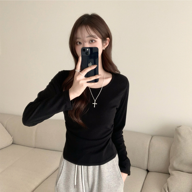 スリムフィットデイリー長袖Tシャツ BLACK