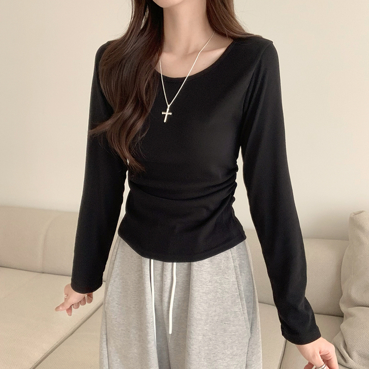 スリムフィットデイリー長袖Tシャツ BLACK