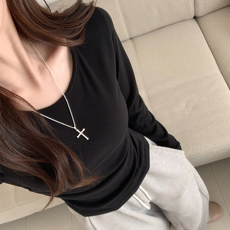 スリムフィットデイリー長袖Tシャツ BLACK