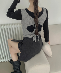 ドットリボンレイヤードキャミソール GREY