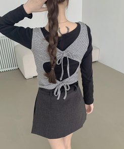 ドットリボンレイヤードキャミソール GREY