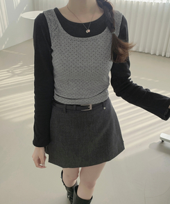 ドットリボンレイヤードキャミソール GREY