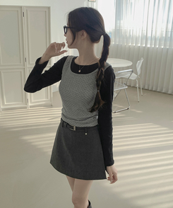 ドットリボンレイヤードキャミソール GREY