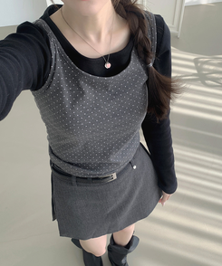 ドットリボンレイヤードキャミソール CHARCOAL