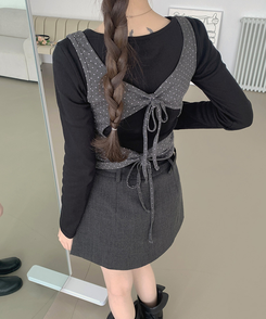 ドットリボンレイヤードキャミソール CHARCOAL