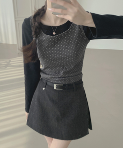 ドットリボンレイヤードキャミソール CHARCOAL