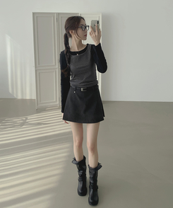 ドットリボンレイヤードキャミソール CHARCOAL