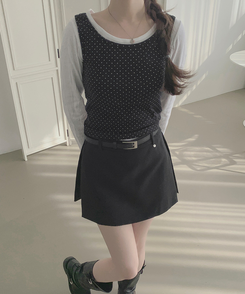 ドットリボンレイヤードキャミソール BLACK