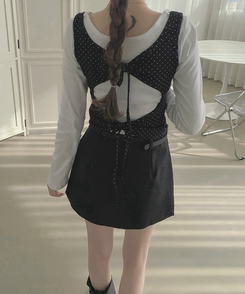 ドットリボンレイヤードキャミソール BLACK