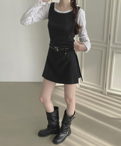 ドットリボンレイヤードキャミソール BLACK