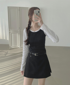 ドットリボンレイヤードキャミソール BLACK