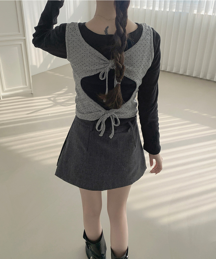 ドットリボンレイヤードキャミソール GREY