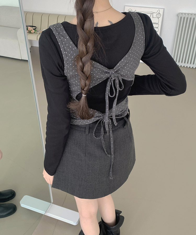 ドットリボンレイヤードキャミソール CHARCOAL