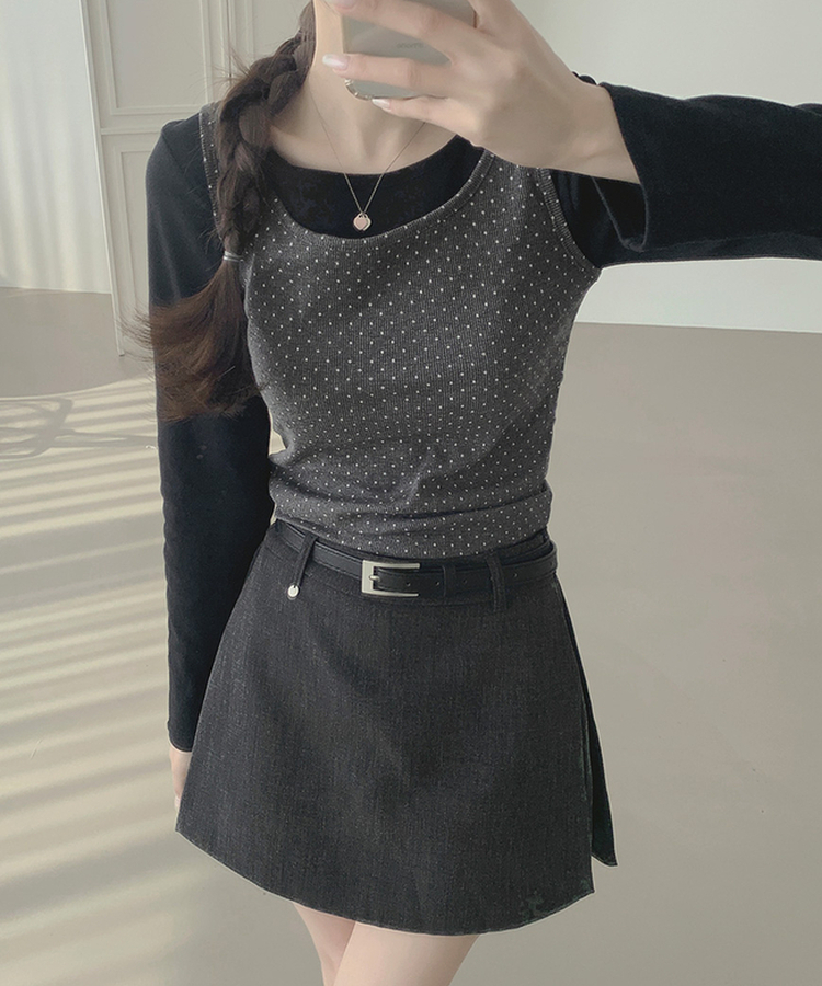 ドットリボンレイヤードキャミソール CHARCOAL