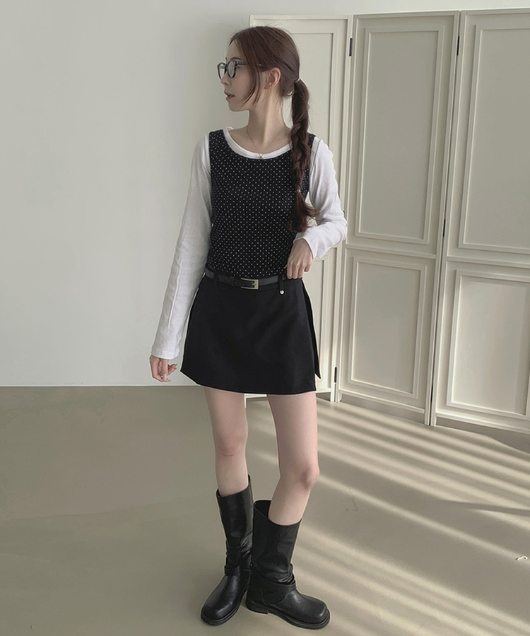 ドットリボンレイヤードキャミソール BLACK