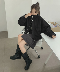 シアリングスリットミドルブーツ BLACK