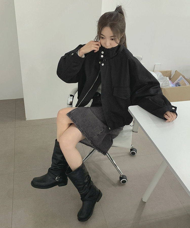 シアリングスリットミドルブーツ BLACK