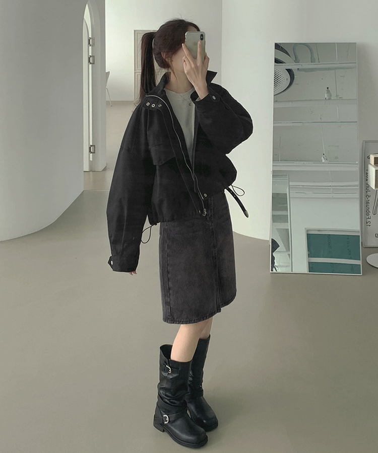 シアリングスリットミドルブーツ BLACK