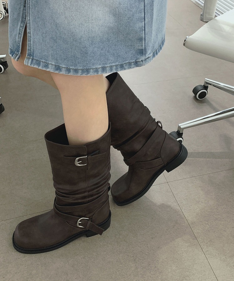 シアリングスリットミドルブーツ BROWN