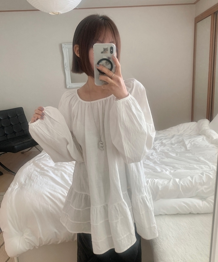 フリルパフワンピースブラウス IVORY