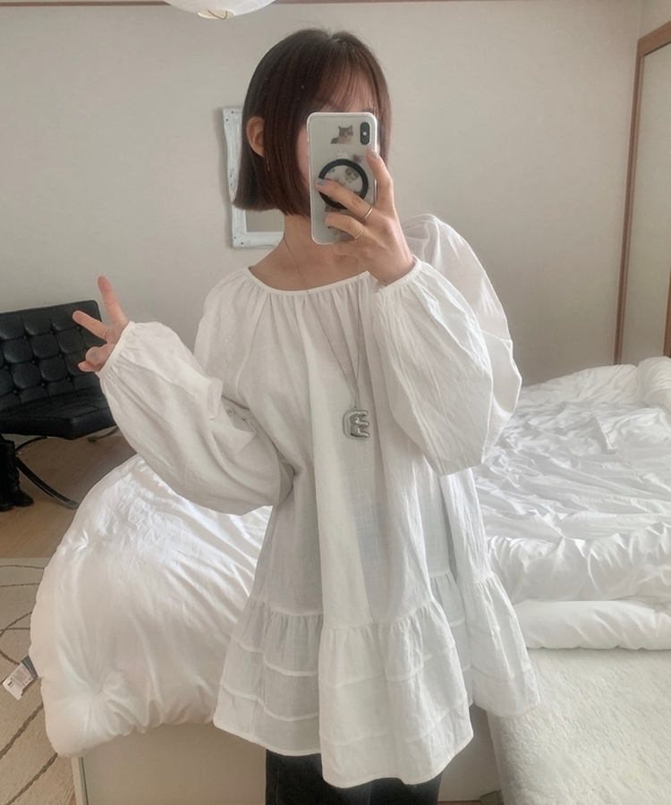 フリルパフワンピースブラウス IVORY