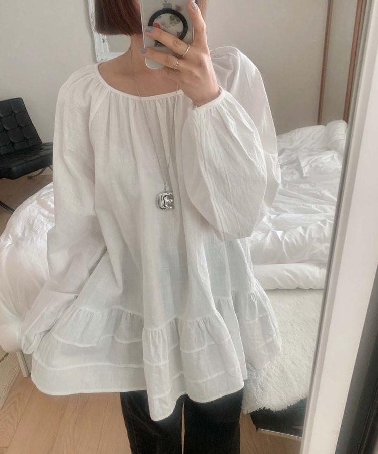 フリルパフワンピースブラウス IVORY