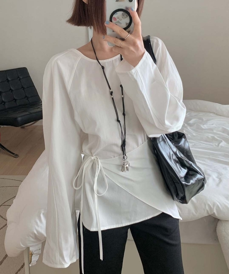 【SET】レイヤードパフブラウス＋ラップスカート IVORY