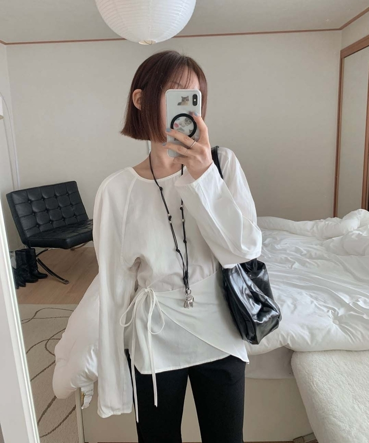 【SET】レイヤードパフブラウス＋ラップスカート IVORY