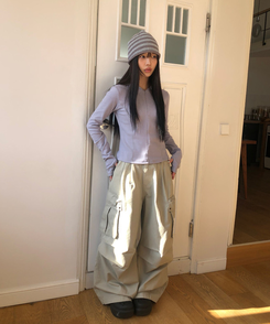 ツーピンタックカーゴワイドパンツ BEIGE