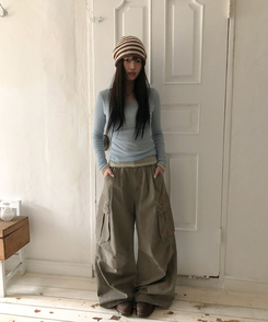 ツーピンタックカーゴワイドパンツ KHAKI