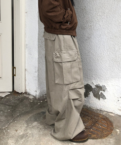 ツーピンタックカーゴワイドパンツ KHAKI