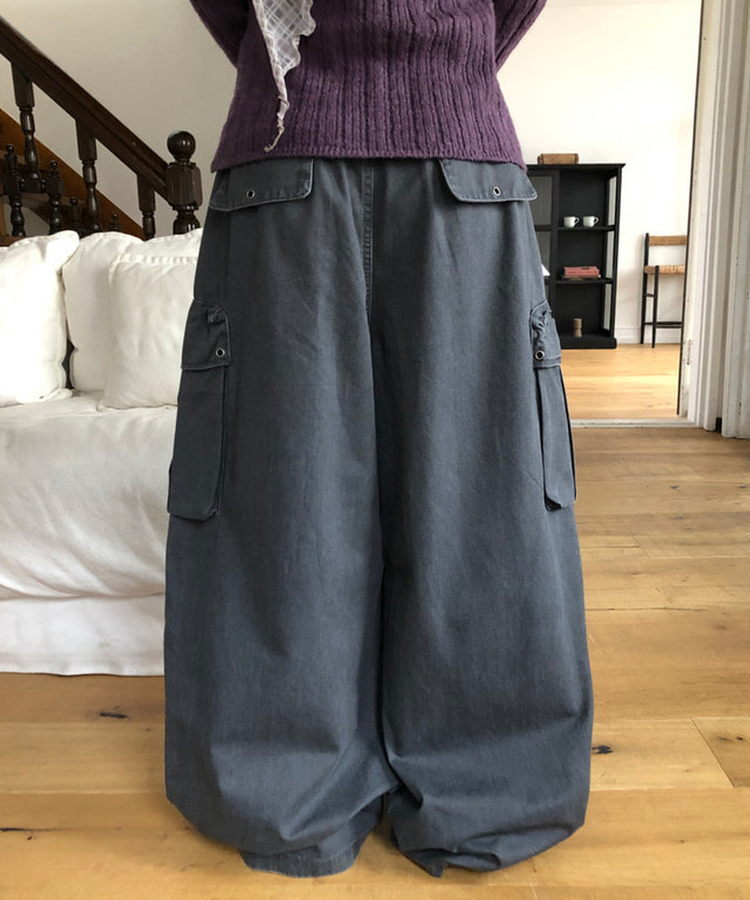 ツーピンタックカーゴワイドパンツ CHARCOAL
