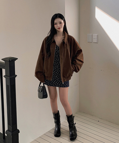 オーバーフィットスエードクロップジャンパー BROWN