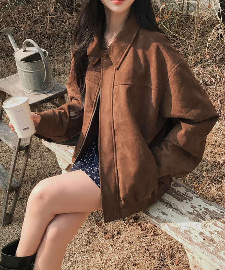 オーバーフィットスエードクロップジャンパー BROWN