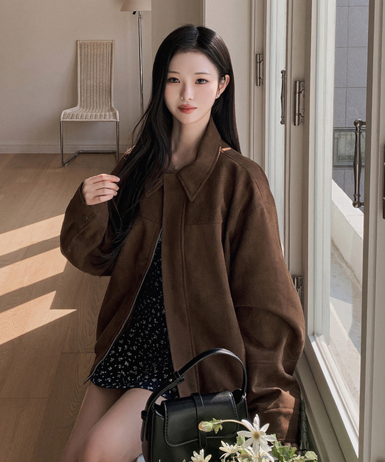 オーバーフィットスエードクロップジャンパー BROWN