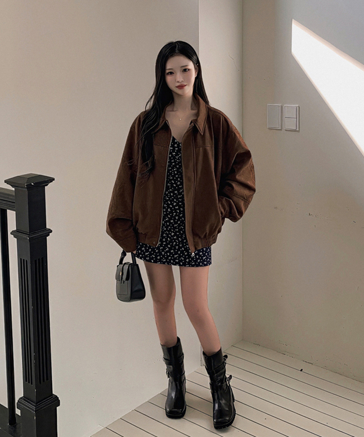 オーバーフィットスエードクロップジャンパー BROWN