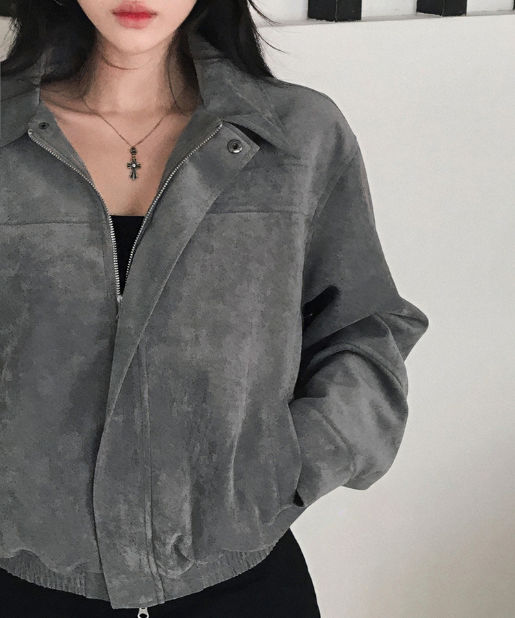 オーバーフィットスエードクロップジャンパー SKYBLUE