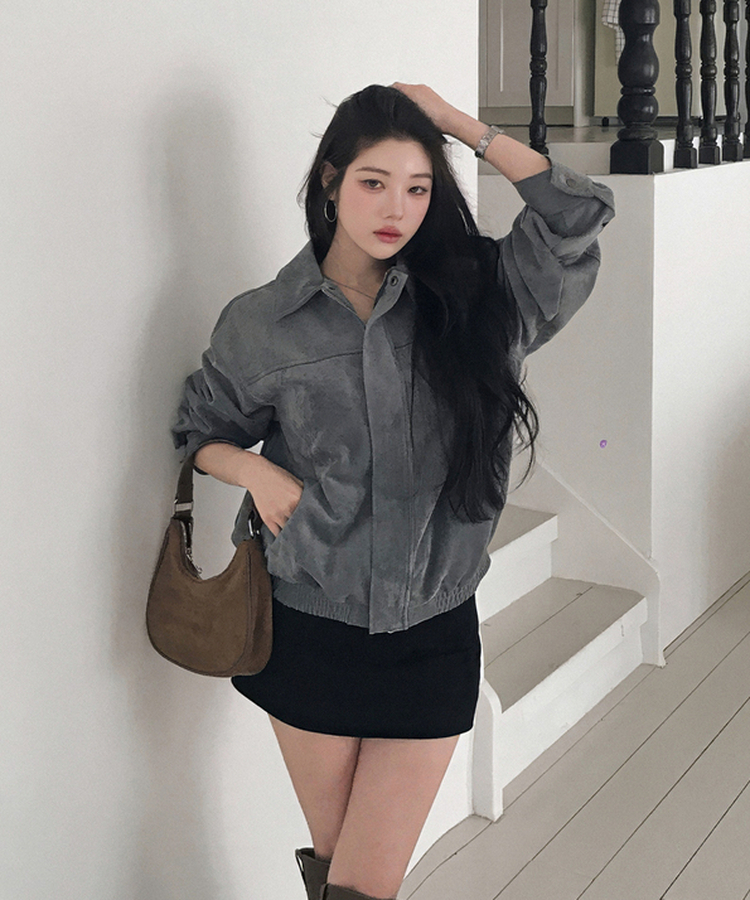 オーバーフィットスエードクロップジャンパー SKYBLUE