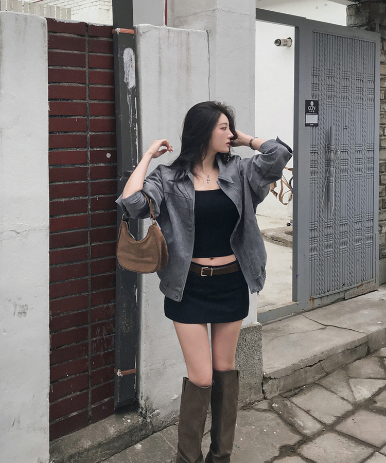 オーバーフィットスエードクロップジャンパー SKYBLUE