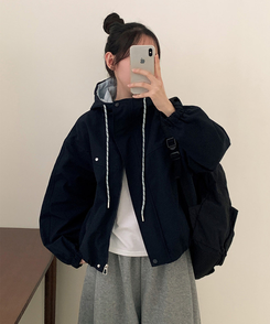 ペンダントバイカラーフードウィンドブレーカー NAVY