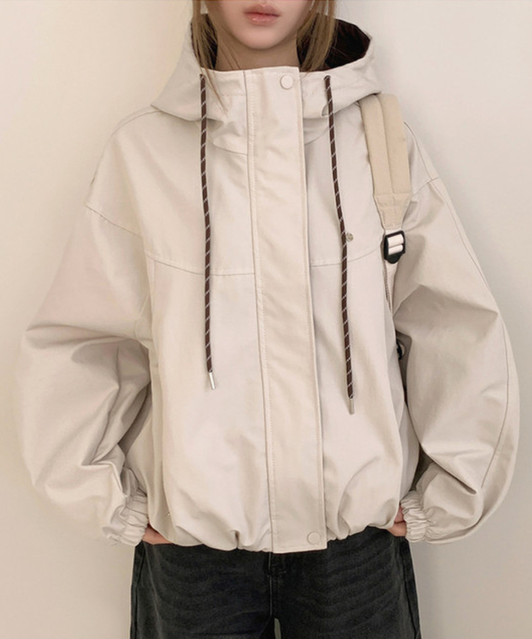 ペンダントバイカラーフードウィンドブレーカー BEIGE