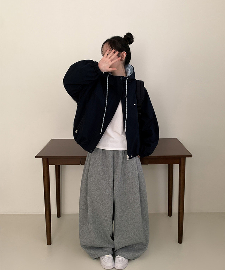 ペンダントバイカラーフードウィンドブレーカー NAVY