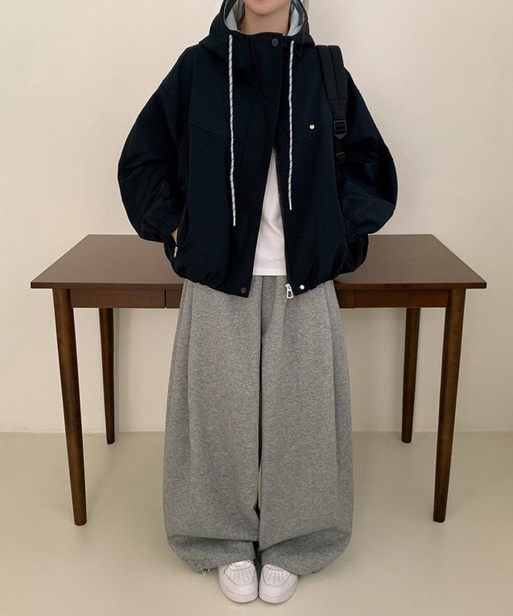 ペンダントバイカラーフードウィンドブレーカー NAVY