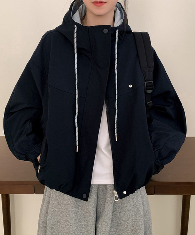 ペンダントバイカラーフードウィンドブレーカー NAVY