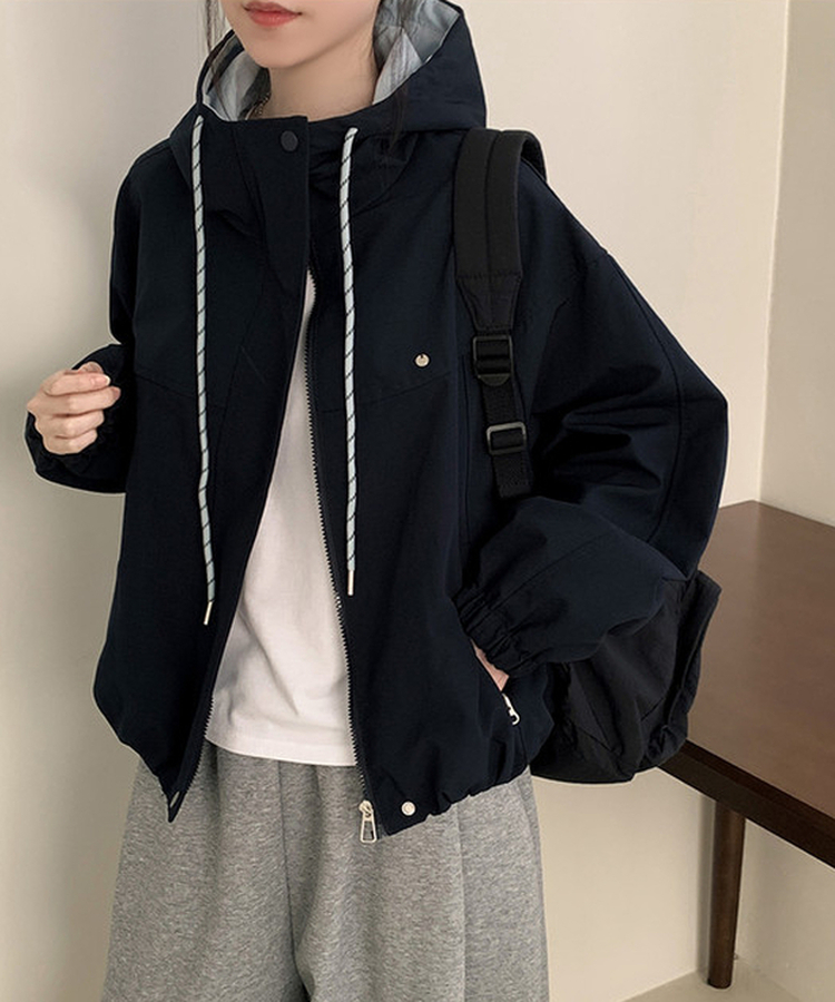 ペンダントバイカラーフードウィンドブレーカー NAVY