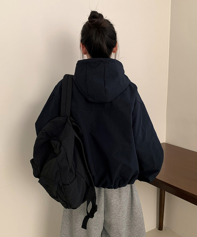 ペンダントバイカラーフードウィンドブレーカー NAVY