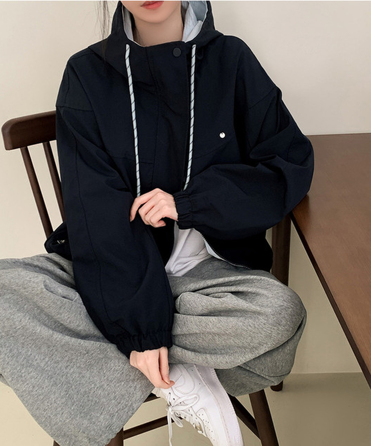 ペンダントバイカラーフードウィンドブレーカー NAVY