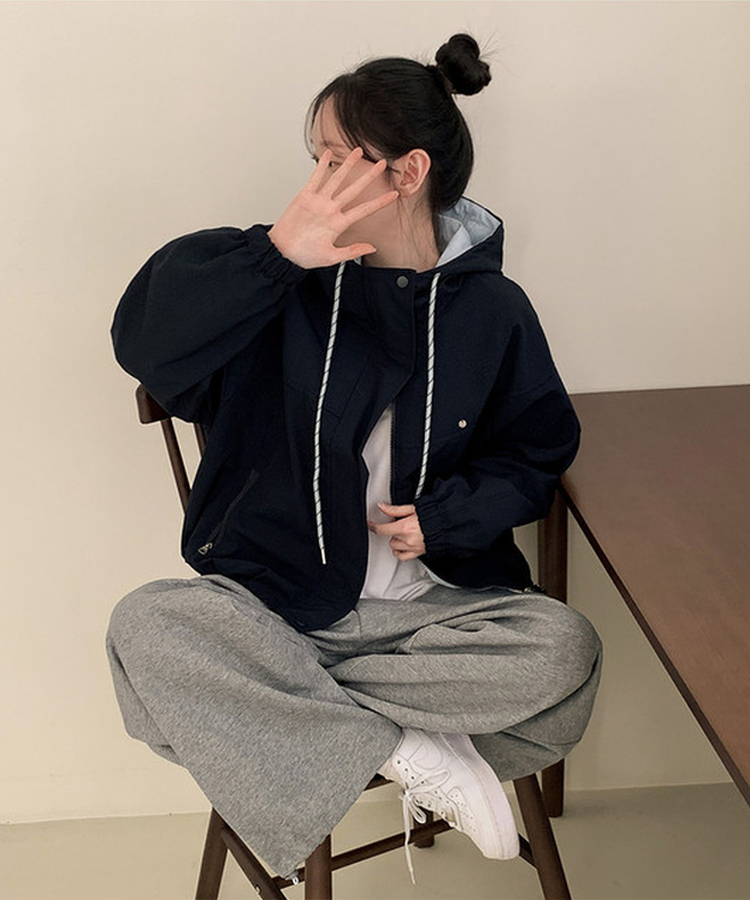 ペンダントバイカラーフードウィンドブレーカー NAVY