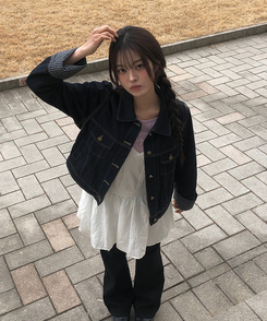 バイカラーチェックポケットジャケット BLUE