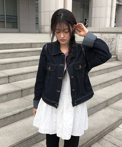 バイカラーチェックポケットジャケット BLUE